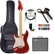 Angle View: Sawtooth Left-Handed ES Series Electric Guitar Travel Bundle with Portable 10-Watt Amp, ChromaCast Pro Series Bag, Cable, Tuner & Picks, Candy Apple Red