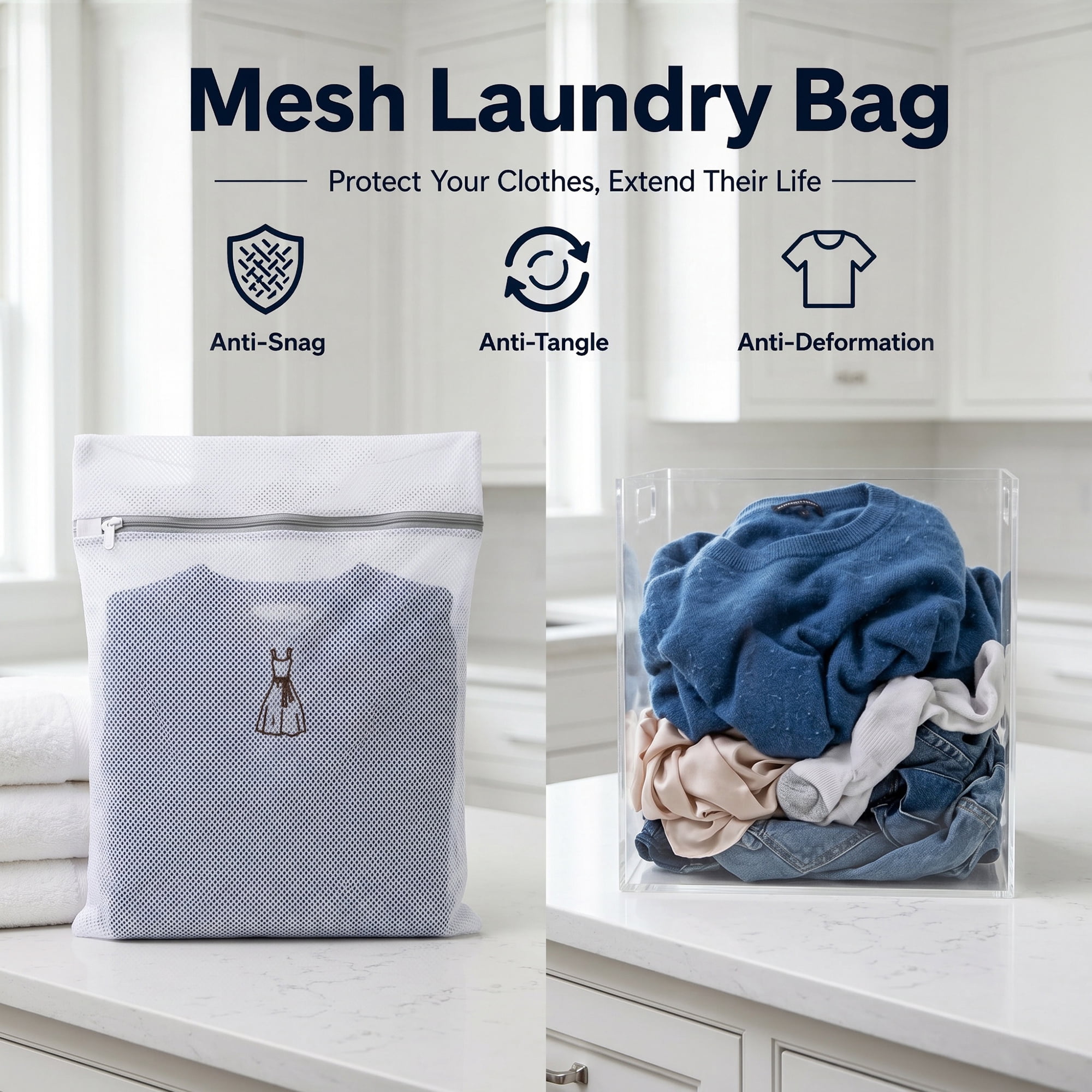 Unique Bargains 6Pcs Durable Mesh Zipper Closure Laundry Bags White