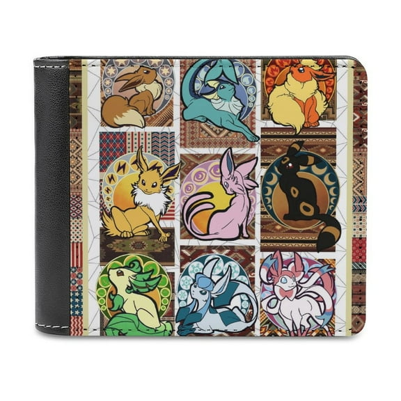 Pokemon Cute Men's Wallet Women's Cartoon Leather Bifold Wallet Credit Card Holder Slim Wallet Teens One size