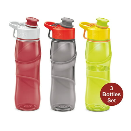 Sports Water Bottle, Milton Homery Adults Kids 25oz 3Pk BPA-Free Dishwasher-Safe Tritan Plastic Leakproof Large Wide Mouth Bottles w/ Loop Handle - For School Office Outdoor Cycling Hiking Gym