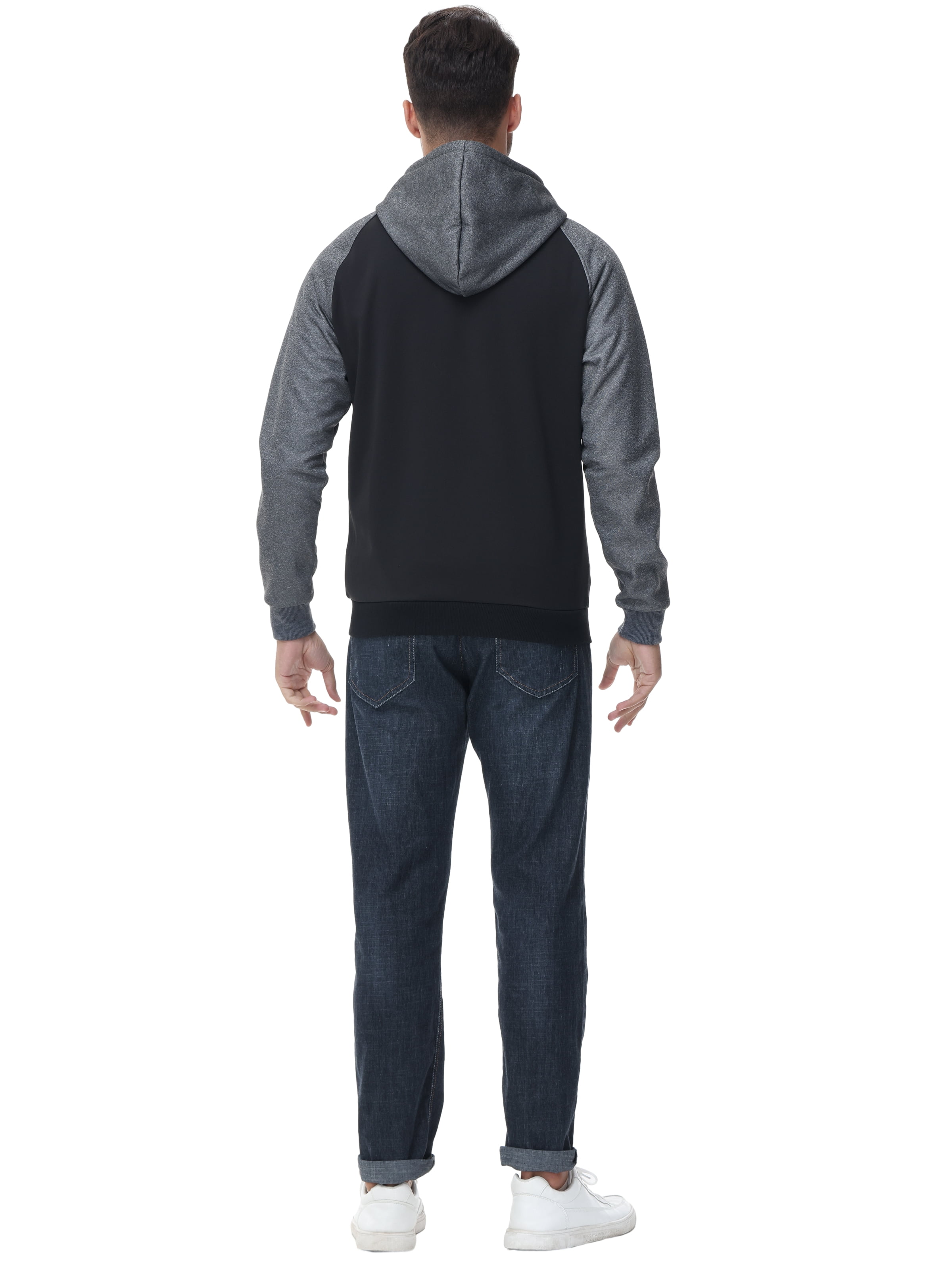 Weilanxin Men's Color Block Pullover Fleece Hoodie Casual Hooded Sweatshirts Tops Full Zip Jacket with Pocket Athletic Hoodies For Men Dark Grey Contrast Black M