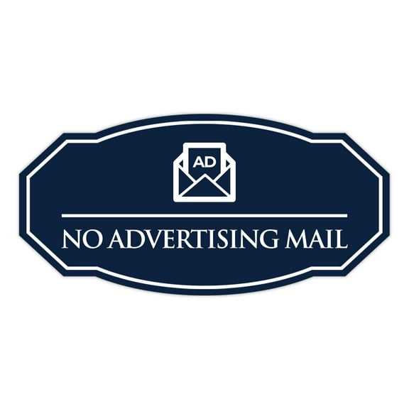 Signs ByLITA Victorian No Advertising Mail Durable ABS Plastic | Laser Engraved | Easy Installation | Elegant Design Sign (Navy Blue / White) - Large