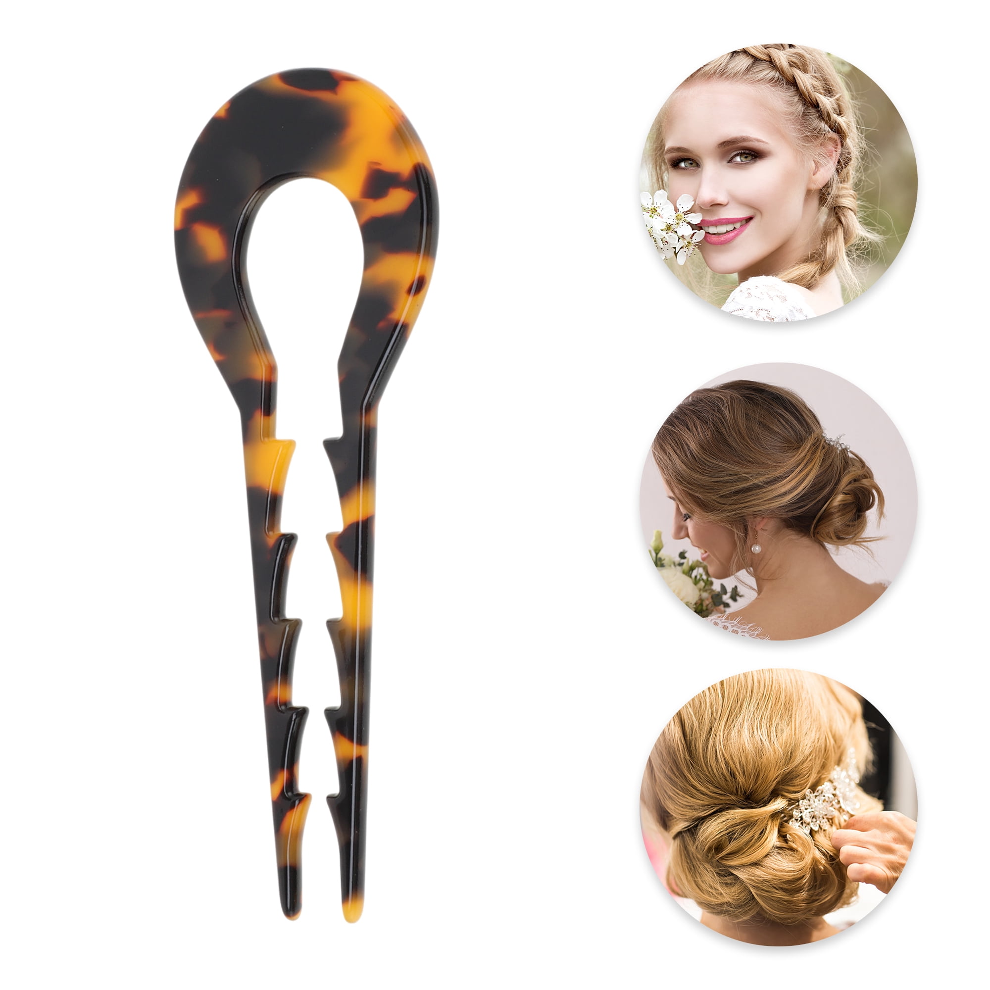 Unique Bargains Comfortable No Slip U-shaped Toothed Chignon Pin for Women 1 Pc Dark Brown