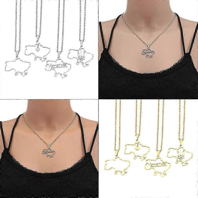 Collar con colgante de mapa de Ucrania en Acero inoxidable Yashi D dorado
