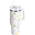 thumbnail image 1 of Gobelet de 40 oz avec Poignée, Couvercle et Paille, Gobelet d'Eau Isolé, Tasse d'Eau en Acier Inoxydable, Tasse/bouteille Réutilisable, Compatible avec Porte-Gobelet, Empreinte de Patte Colorée, 1 of 6