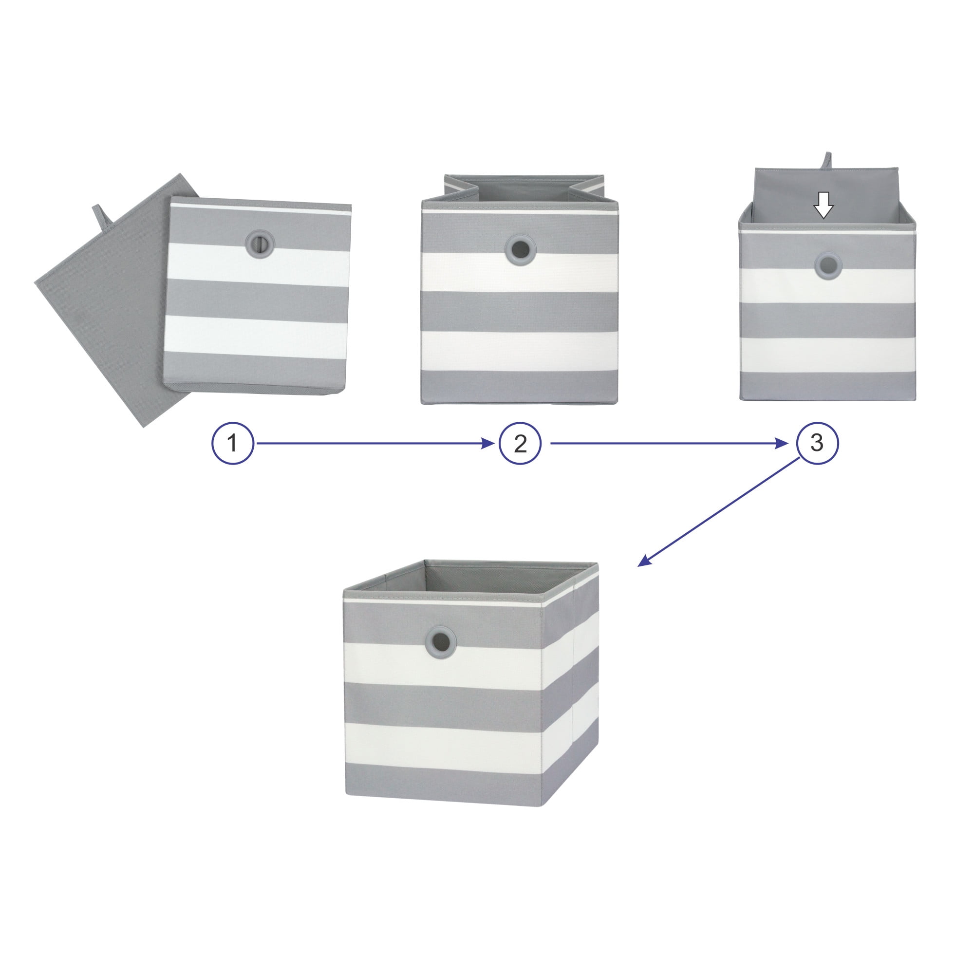 Your Zone Collapsible Fabric Storage Bin, Gray Stripe, 10.5 in x 10.5 in x 10.75 in