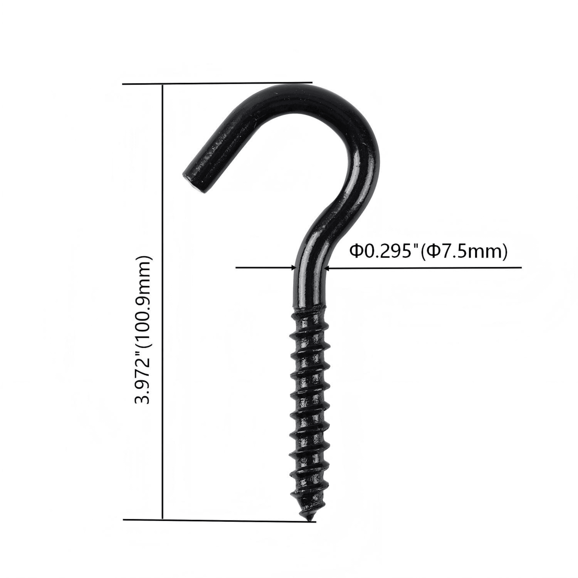 Hyper Tough Steel Screw Hook 5/16 inch x 4 inch Black