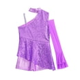 thumbnail image 5 of TiaoBug Big Girls' Sequins Peplum Top One Shoulder Long Sleeve Gymnastics Leotard Hip Hop Jazz Dance Bodysuit Light Purple 6, 5 of 6