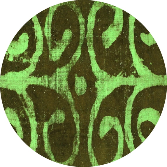 Ahgly Company Indoor Round Abstract Green Modern Area Rugs, 7' Round