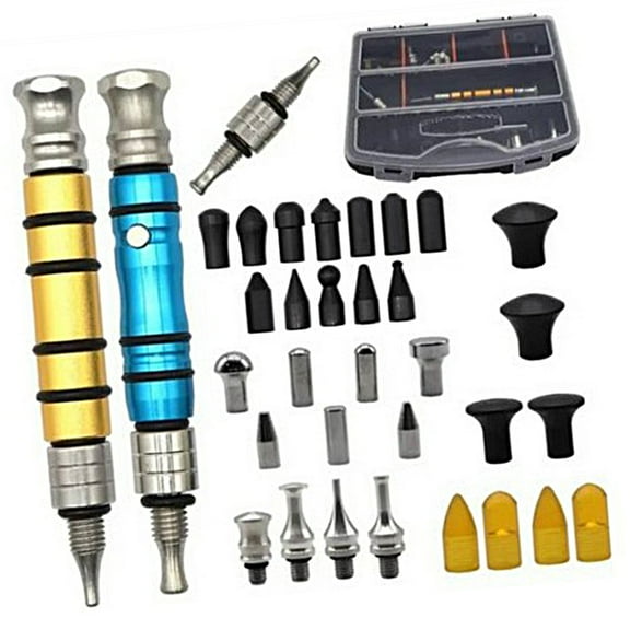 34pcs Tap Down Pen Automotive Repair Tool Professional Sheet Metal Dents Repair Leveling Pen with Interchangeable Head