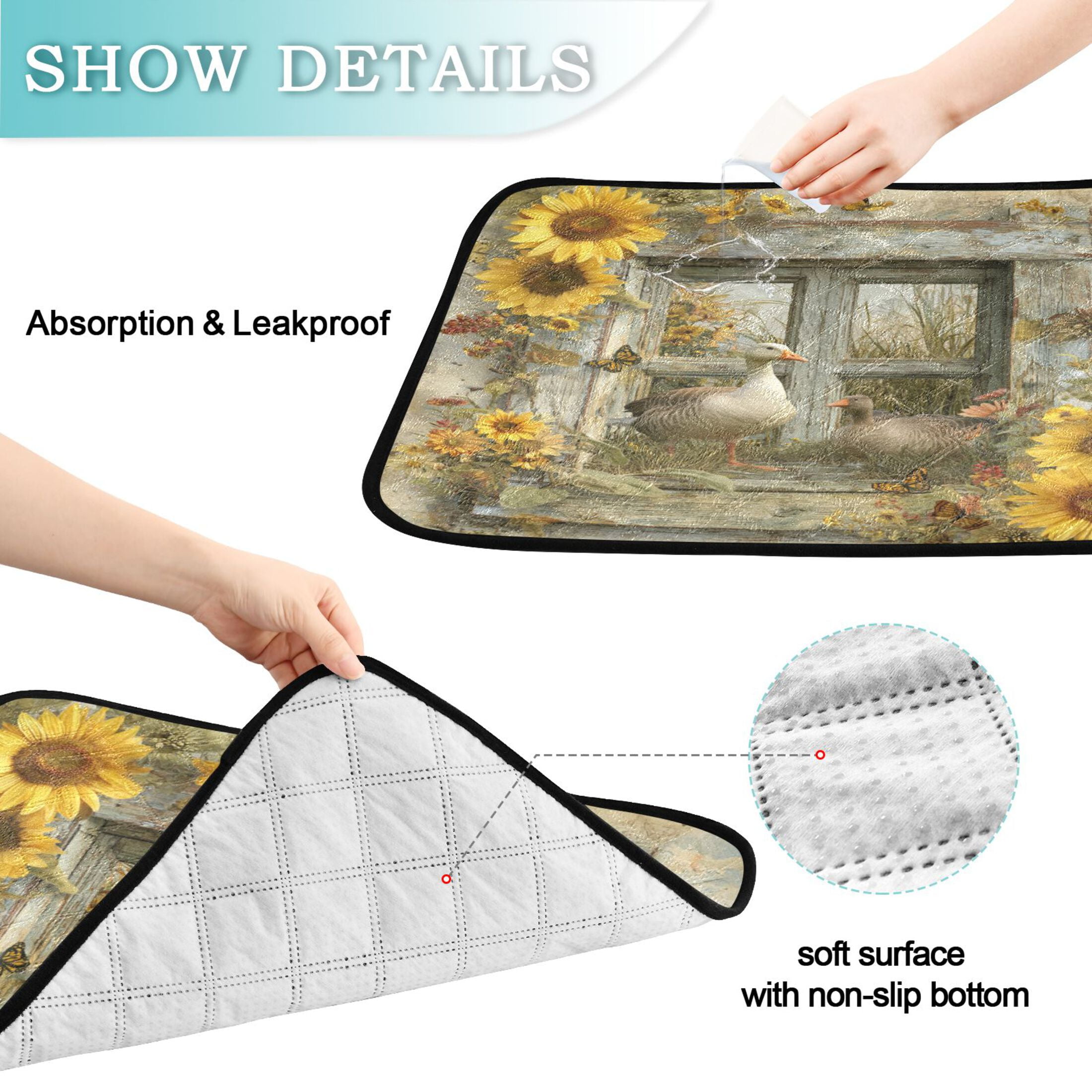 Qxltty Country Goose Cat litter Pads Pet Set of 3 Diaper Mats Center Anti-leakage Layer Absorbent Soft and Comfortable