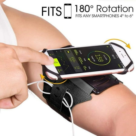 Running Armband for iPhone X/ iPhone 8 Plus/ 8/ 7 Plus/ 6 Plus/ 6, Galaxy S8/ S8 Plus/ S7 Edge, Note 8 5, Google Pixel, 180° Rotatable with Key Holder Phone Armband for Hiking Biking Walking