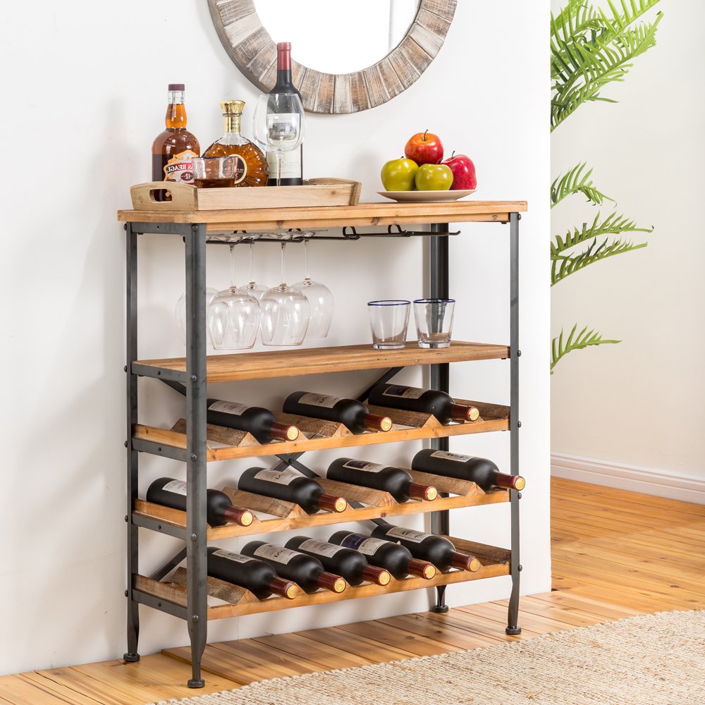 Glizthome Vintage Floor Wine Bottle and Glass Rack/shelf