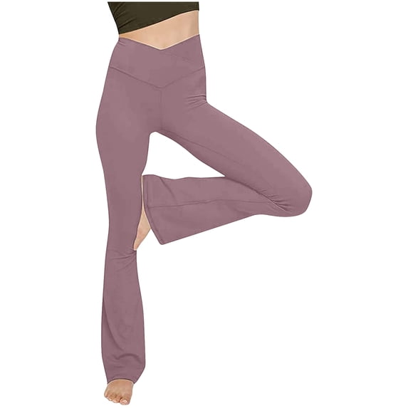 VSSSJ Women Stretchy Yoga Leggings Slim Fit Solid Color V Elastic Waist Wide Leg Sweatpants Comfortable Gym Workout Jogging Trousers Purple S