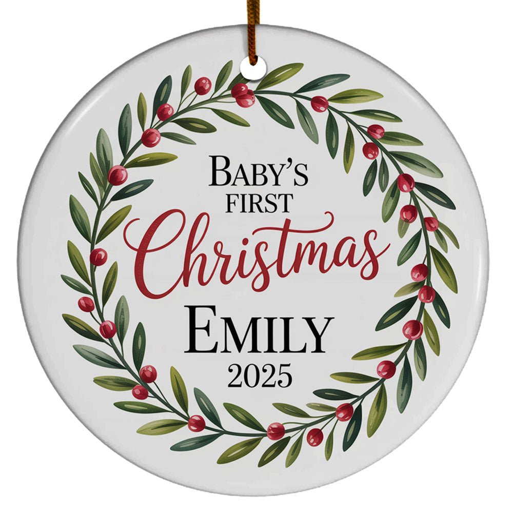 Wreath Baby 1st Christmas Ornaments Gift For Kids, Wreath Baby's First Christmas Ornament, Custom Name Text Year Wreath Baby Boy Girl Christmas Ornament