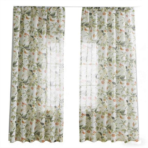 Linen Style Window Curtain Panels 100X200Cm Set Of 2 Exquisite Printed Drapery For Living Room Bedroom Decorative Window Treatment Home Decor Sheer Curtains