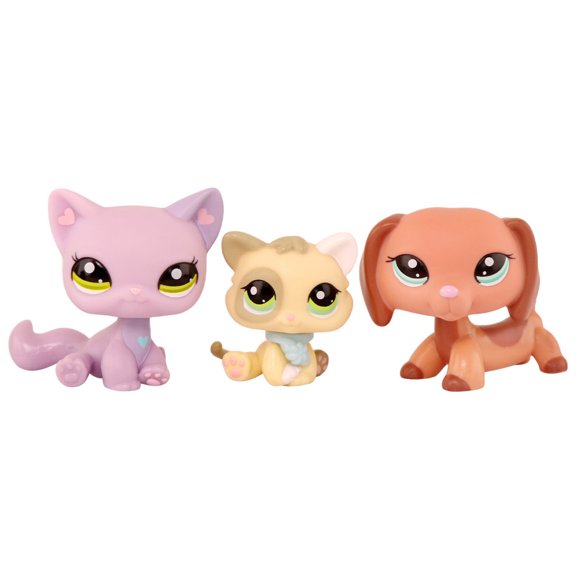 3PCS Minilpsshop Mini Pet Set,Dachshund Sitting Cat Kitten with Accessories,Cartoon Animal Figurines Birthday/Christmas Gift Idea
