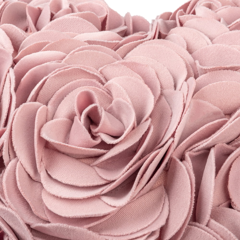JWH 3D Handmade Flower Design Heart Shaped Rose Pillows for Valentine Elegant Decor and Gift 13 x 16 inch in Rose Gold