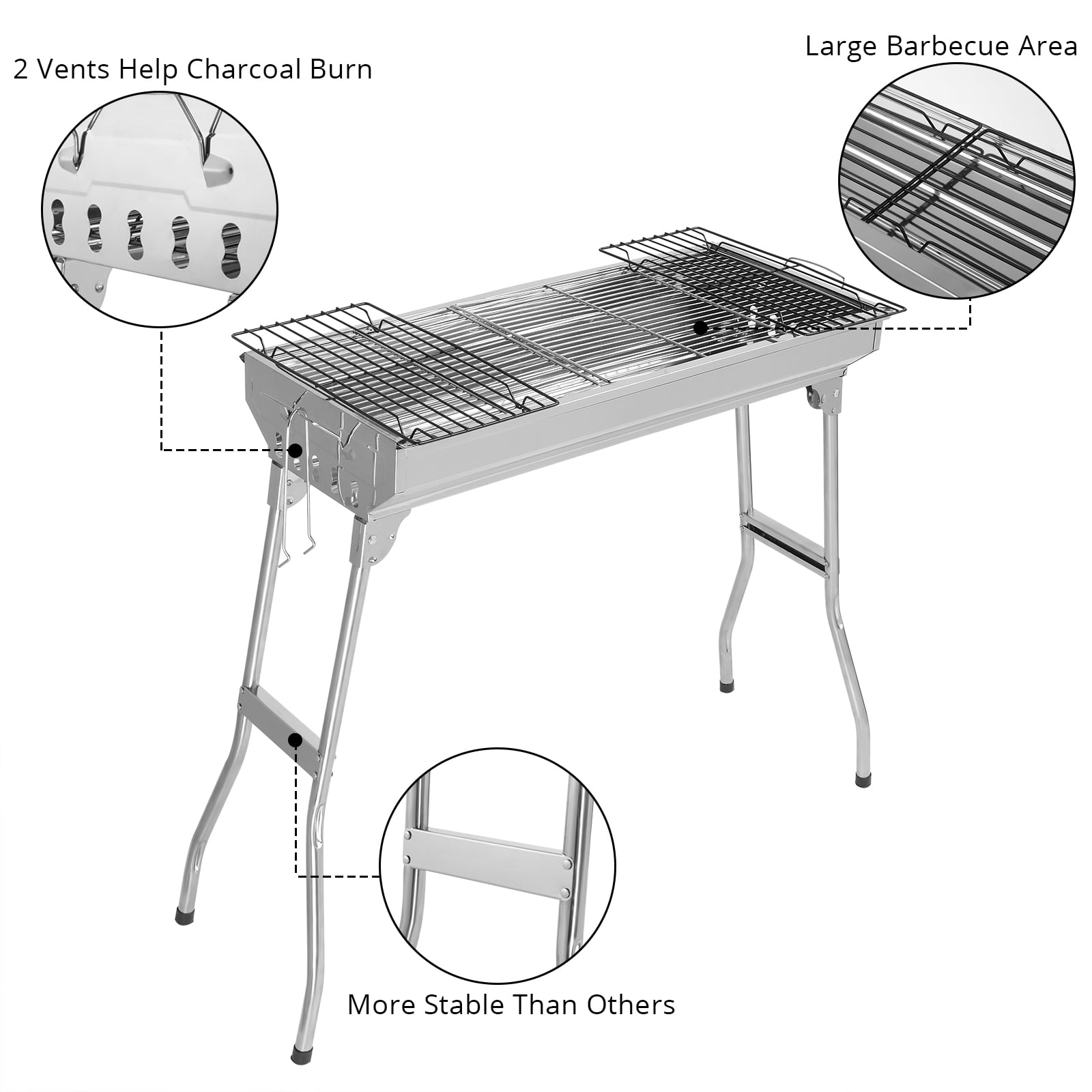 Ktaxon 28'' BBQ Grills Charcoal Grill for Camping Stainless Steel Grill