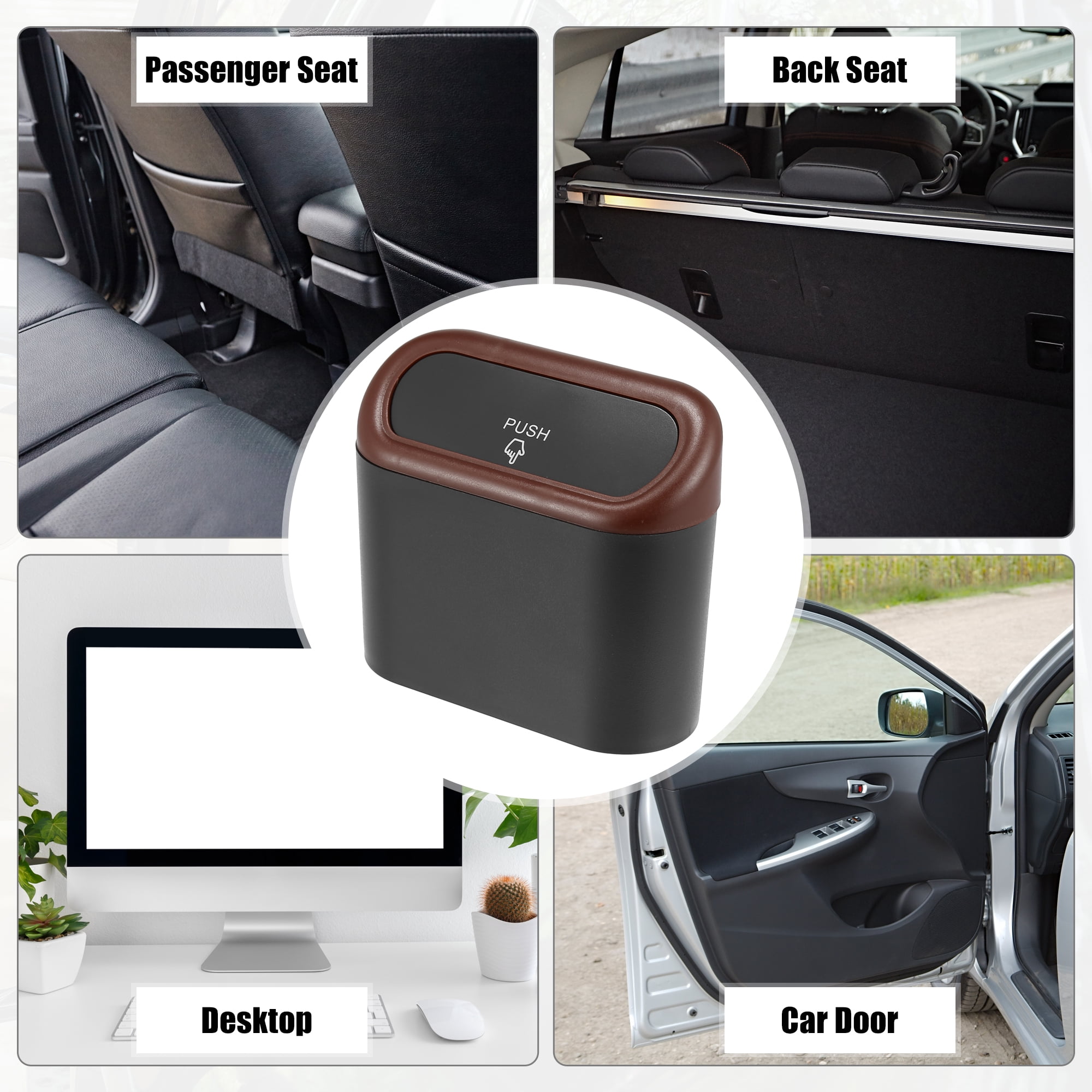 Unique Bargains Pressing Type Trash Can Hanging Vehicle Garbage Dust Box Brown