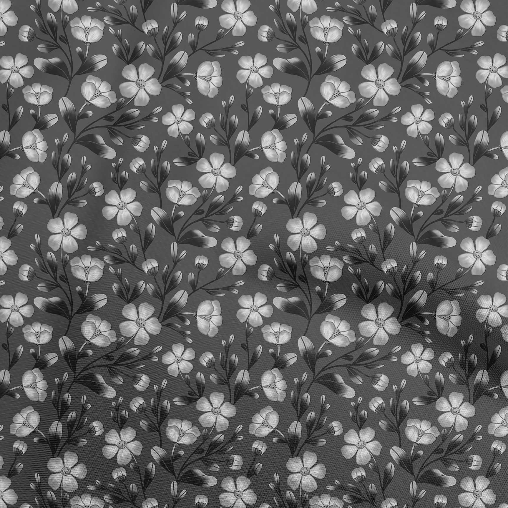 oneOone Cotton Flex Dark Gray Fabric Floral Fabric For Sewing Printed