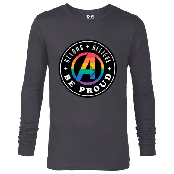 Marvel Pride Rainbow Avengers Logo Belong Believe Be Proud - Long Sleeve T-Shirt for Men - Customized-Charcoal Heather