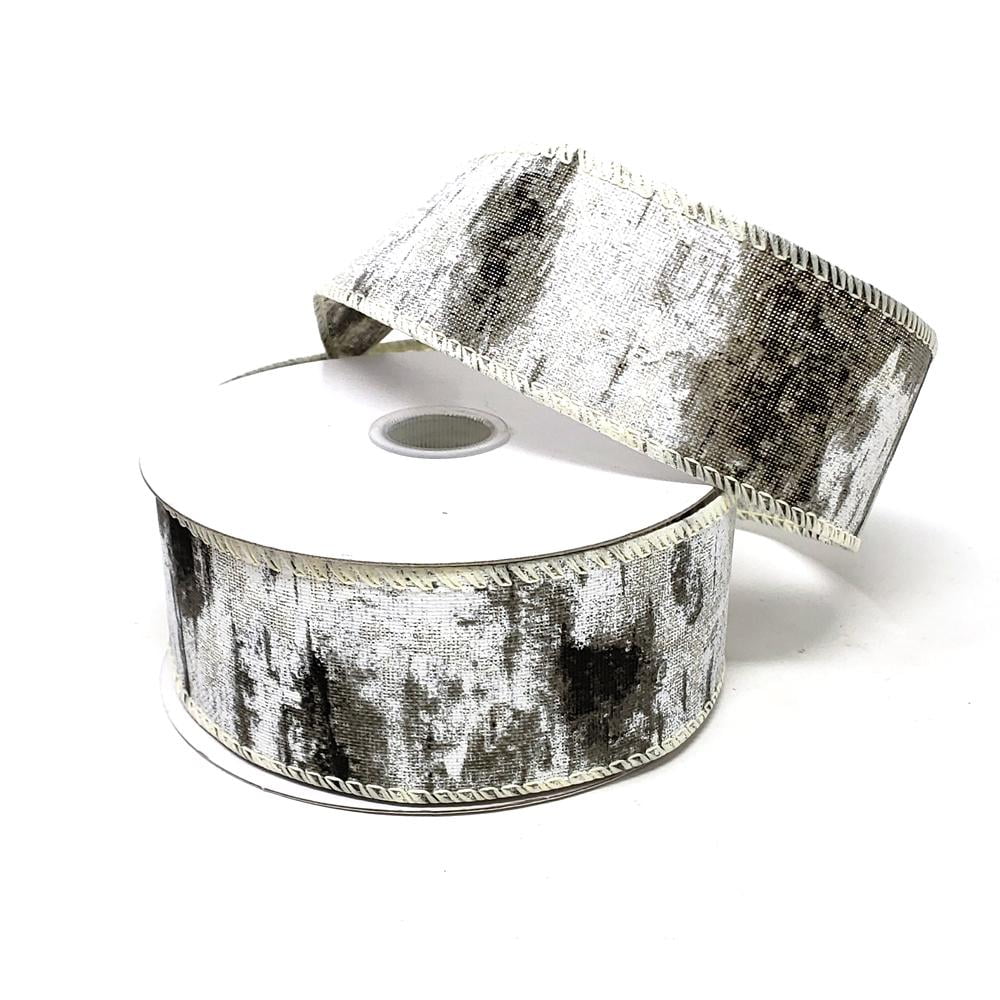 Christmas Birch Tree Print Canvas Ribbon, 11/2Inch, 10Yard