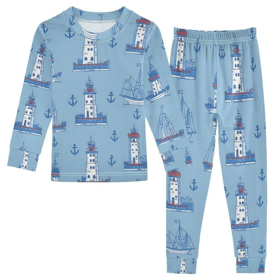 joogoo Anchors Ships 2 Piece Long Sleeve Tee and Pants Cotton Pajama Set 5Y