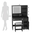thumbnail image 6 of Black Vanity Desk Set with LED Light Mirror & Power Outlet, Makeup Table with 3 Shelves & 2 Drawers & 3 Level Adjustable Cabinet & Makeup Vanity Stool for Women, Girls(Black-37"), 6 of 12