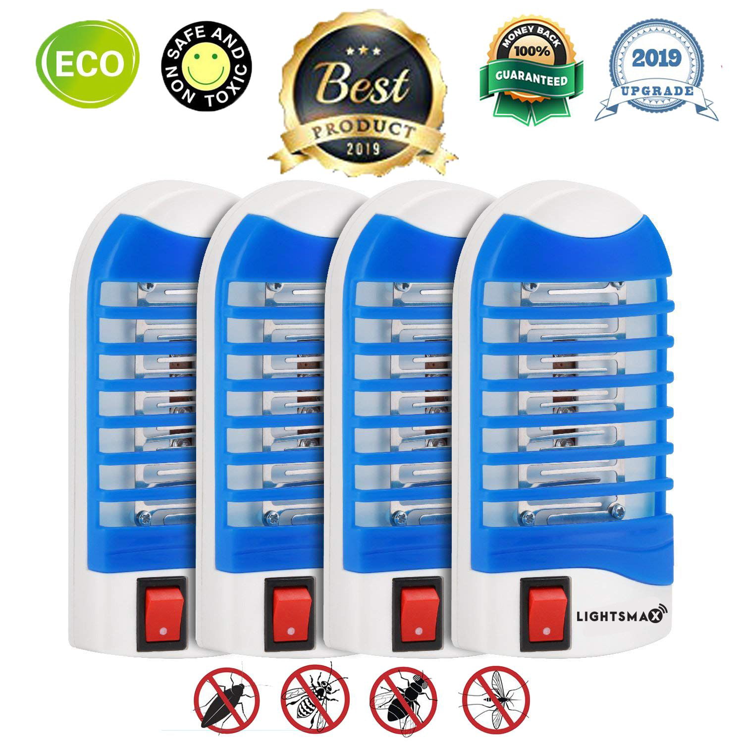 4 Pk Indoor Plug in Mosquito Fly Trap Insect Killer Bug Zapper Bright LED Light 