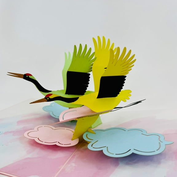 Crane Rainbow Magic WOWPOP CARD - 3D Pop Up Card for Birthday, Travel Gift, Handmade Laser Cut Greeting Card, Greeting Card for all Occasions, Congratulations, Birthday, Thank you, Baby, Anniversary
