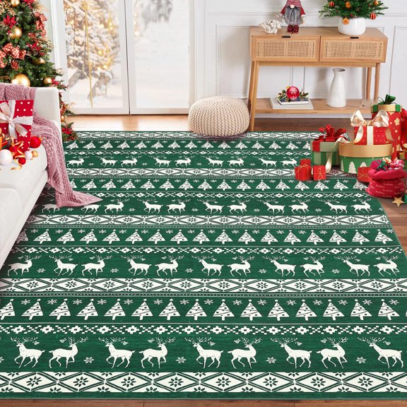Christmas Area Rug,Washable Living Room Carpet Xmas Snowflake Holiday Decor Indoor Bedroom Throw Rug Decorative Non Slip Soft Low Pile Carpet for Front Door, Kitchen, Bedroom