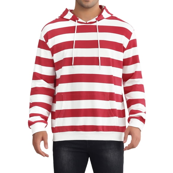 SUDADERAS DE HALLOWEEN PARA HOMBRES INSPIRE CHIC CON RAYAS, CON BOLSILLO FRONTAL, CORDÓN, MANGA LARGA, PULLOVER, ROJO Y BLANCO