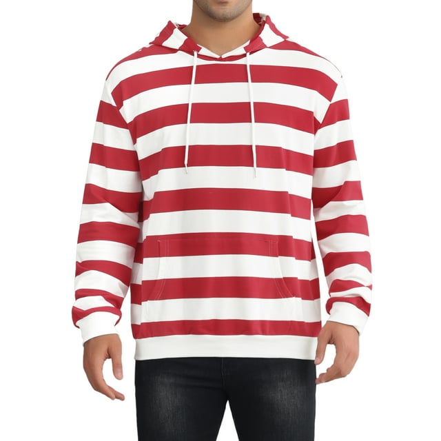 SUDADERAS CHIC INSPIRE para hombres, sudadera con rayas, bolsillo frontal, capucha con cordón, mangas largas, sudaderas de tirón 2XL Rojo Blanco