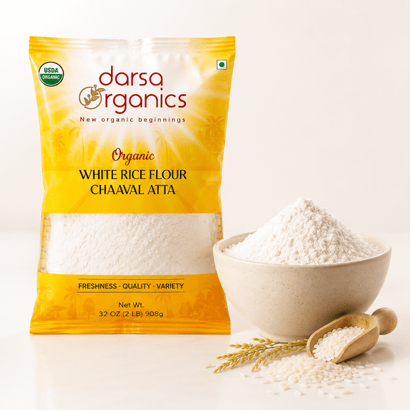 Darsa Organics White Rice Flour - 2 lb, Premium Organic Rice Flour for Baking, USDA Organic, Non-GMO, Rice Powder Ideal for Gluten-Free Diets, Chemical Free Food Grade Pouch
