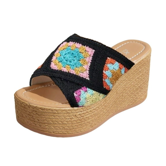 Dakaela Platform Slip on Sandals for Women Wedge Espadrille Slides Bohemia Open Toe Summer Beach Shoes