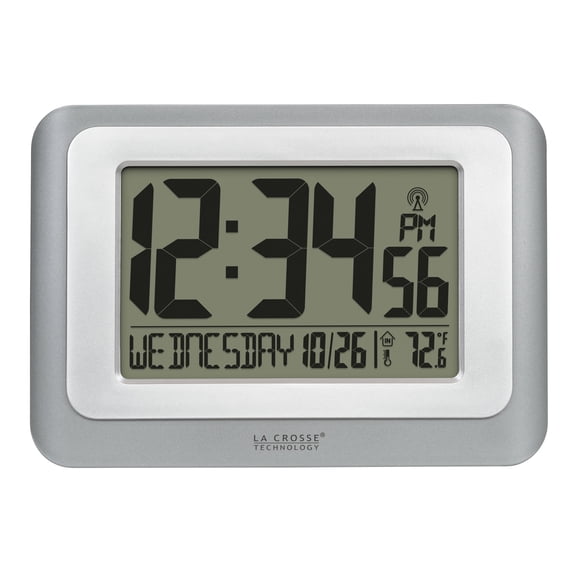 La Crosse Technology Digital Atomic Clock with Temperature - Cool Gray/Silver, 513-88907-INT