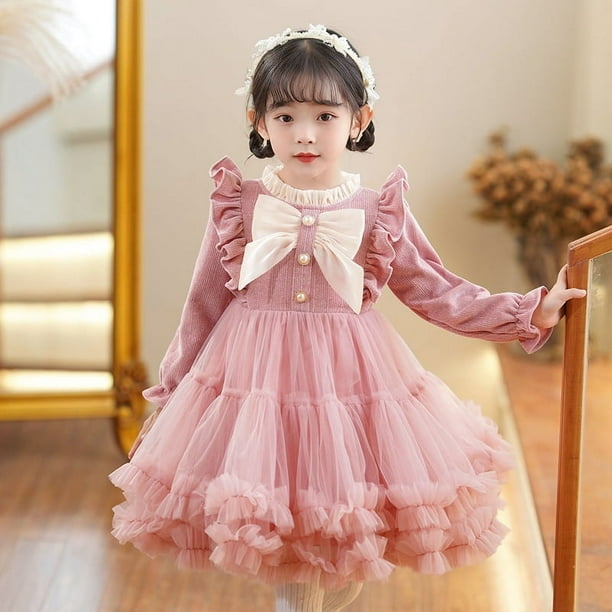 Vestido de princesa de malla esponjosa para niños de 3 a 13 años, ropa para niños medianos y grandes, vestido de manga larga, ropa para niñas, otoño e invierno, forro polar