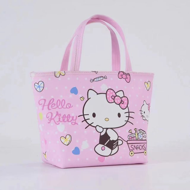 Handheld Large Capacity Portable Insulated Leather Picnic Bag Student Lunch Box Food Bag Hello Kitty Bag