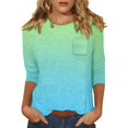 thumbnail image 2 of Women T Shirts 3/4 Length Sleeve Womens Tops Casual Loose Fit Crewneck T Shirts Cute Solid Three Quarter Length Tunic Tops,Green Women Blending Shirts M, 2 of 5