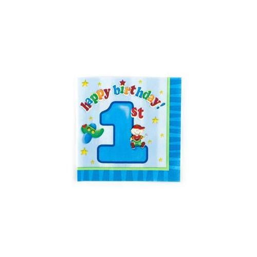 One is Fun Boy Lunch Napkins Paper 16 Pack 1st First Birthday Party Tableware 