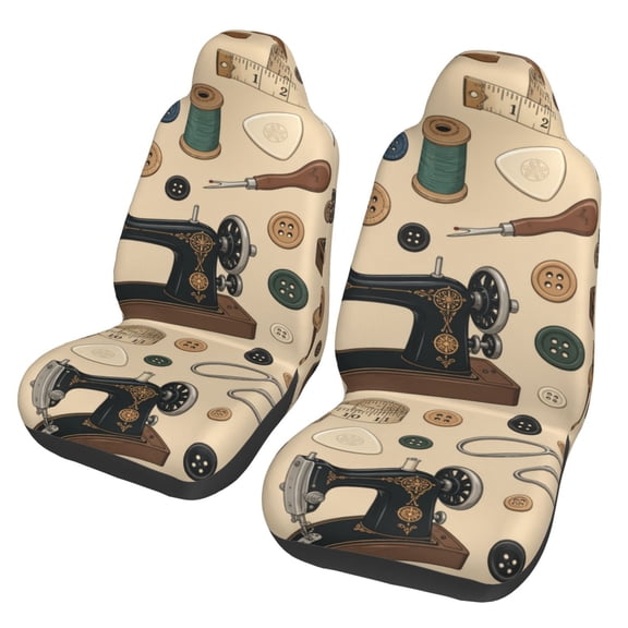 Artisanal Tailoring Tools Pattern Car Seat Cover 2 Pcs Auto Front Bucket Seats Protector Cushion Universal Vehicle Truck SUV