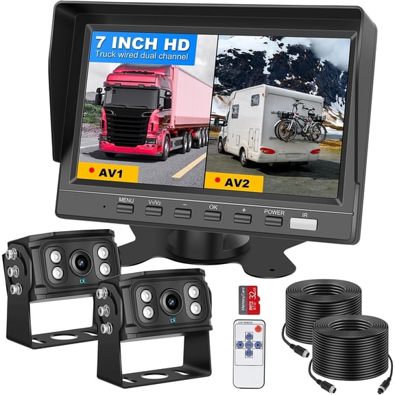 Dual RV Backup Camera 7 Inch 4K Display Screen Loop Recording Voice Control System IP68 Infrared Night Rear View Camera Wired Kit RV Trucks Tractors Car Videorecorders （12-24V）
