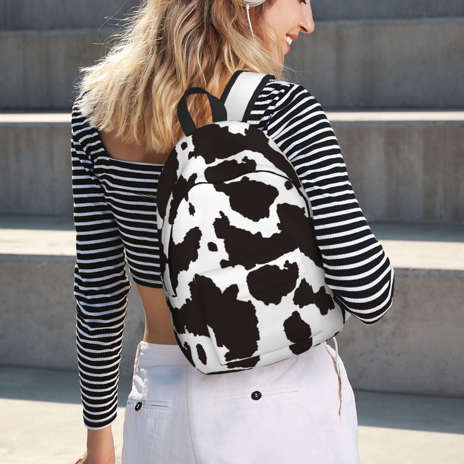 Vsdgher Cow Skin 2 Print Canvas Backpack Travel Rucksack Unisex Knapsack 15.7/17.7Inch Laptop Backpack for Work,College -Medium