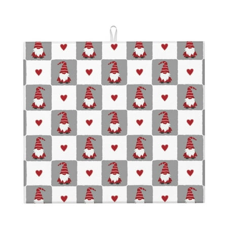 

Vsdgher Gnomes and Hearts Print Dish Drying Mat Kitchen Counter Mat Dish Drying Pad for Dishes Utensils Pots and Pans 16 x 18
