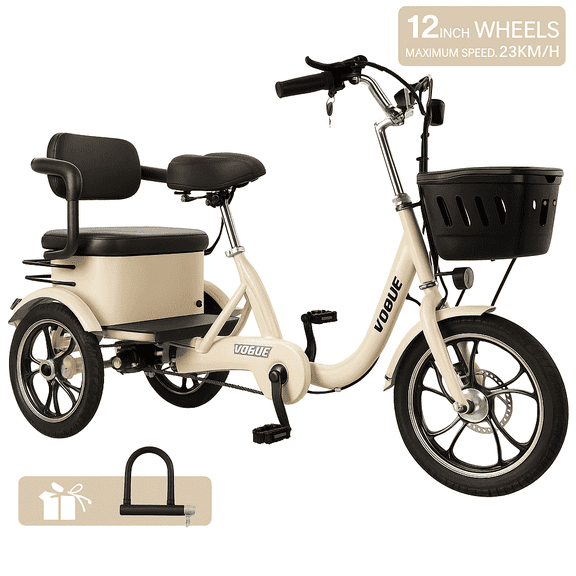 Triker Electric Bike, 400W Folding Trike Ebike, 3 Wheel Electric Bicycle, Up to 34 Miles, 16 Tire Tricycle for Adults, White