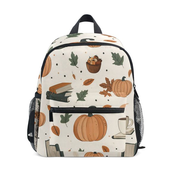 FORMRS School Backpack with Front Zippered Pocket 12" Student Travel Daypack, Beige Fall Leaves