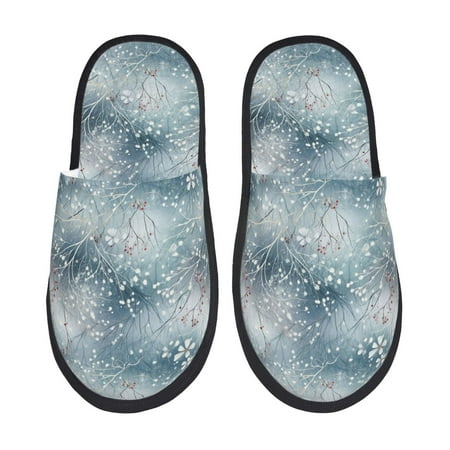 Balery enchanted winter snowflake holly Slient Indoor Furry Fleece Comfort House Shoes Soft Non-Slip Home Shoes Cotton slippers House Slippers-- Medium