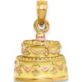 thumbnail image 3 of 14K Yellow Gold 3-D Happy Anniversary Cake With Frosting Charm (20 X 12.57) Made In United States k6872, 3 of 5
