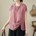 thumbnail image 5 of HAPIMO Women's Loose Cotton Lined Pullover Clearance Trendy Short Sleeve Round Neck Shirts Casual Relaxed Workout Tops for Teen Girls Solid Color Ruched Summer Tees Pink XL, 5 of 5